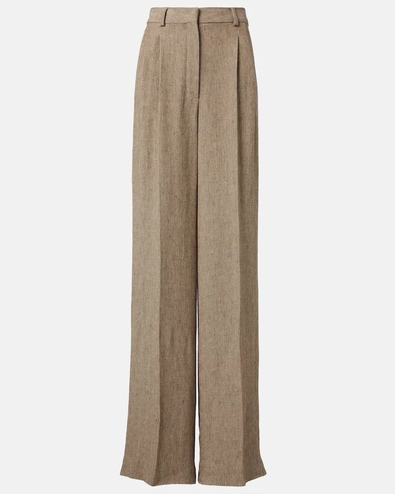Loro Piana Pantaloni a gamba larga Nyack in crÃªpe chevron di lino Marrone