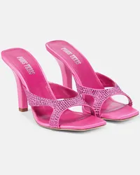 Paris Texas Mules Kate in raso con cristalli Rosa