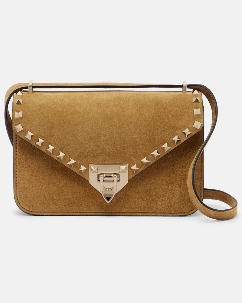 Valentino Garavani Borsa a spalla Rockstud Small in suede Beige