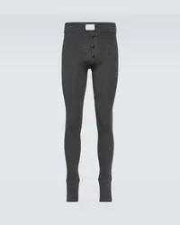 Dolce & Gabbana Leggings in misto lana a coste con logo Grigio