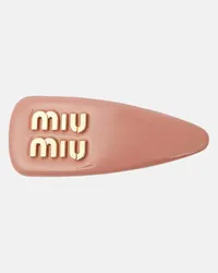 Miu Miu Fermacapelli in vernice con logo Rosa