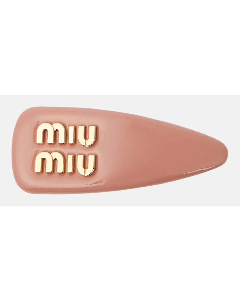 Miu Miu Fermacapelli in vernice con logo Rosa