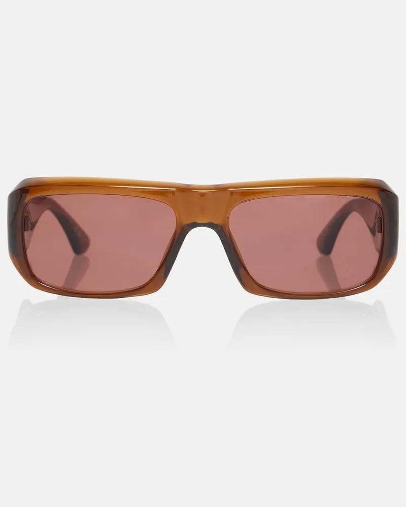 Saint Laurent Occhiali da sole rettangolari con logo SL Marrone