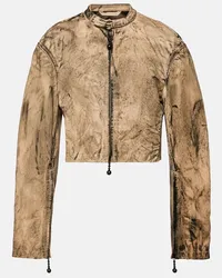 Acne Studios Giacca biker cropped in pelle Beige