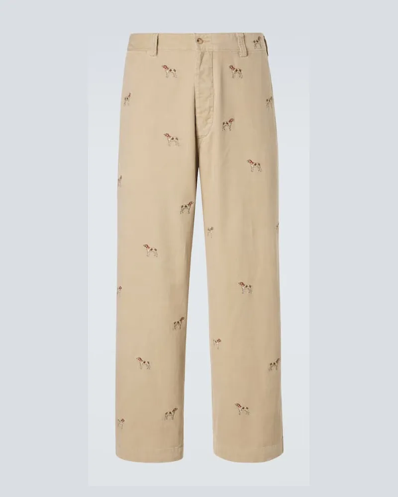 Ralph Lauren Pantaloni regular in velluto a coste con ricamo Beige