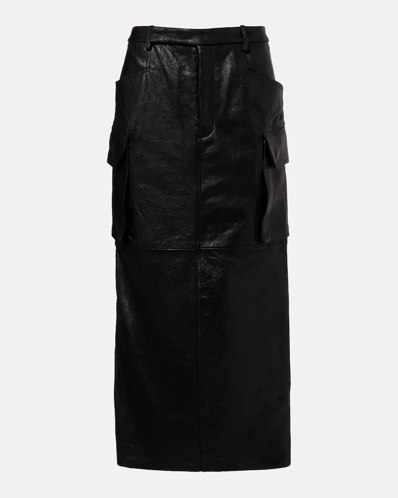 Rick Owens Gonna midi Firbanks in pelle Nero