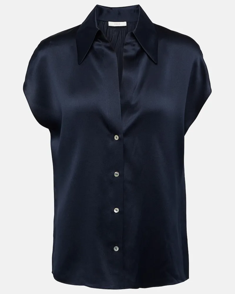 Vince Blusa in raso di seta con ruches Blu