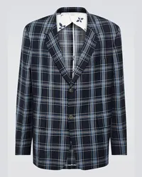 Thom Browne Blazer in lana e lino a quadri Blu