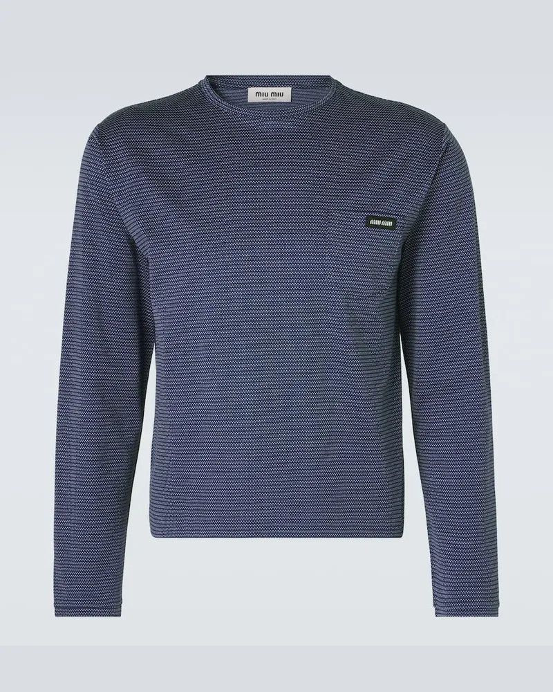 Miu Miu T-shirt in jacquard di cotone Blu