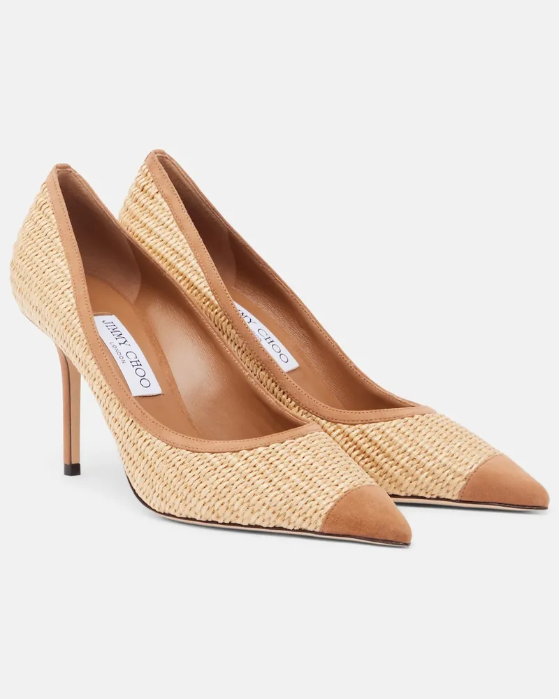 Jimmy Choo Pumps Love in rafia con suede Beige