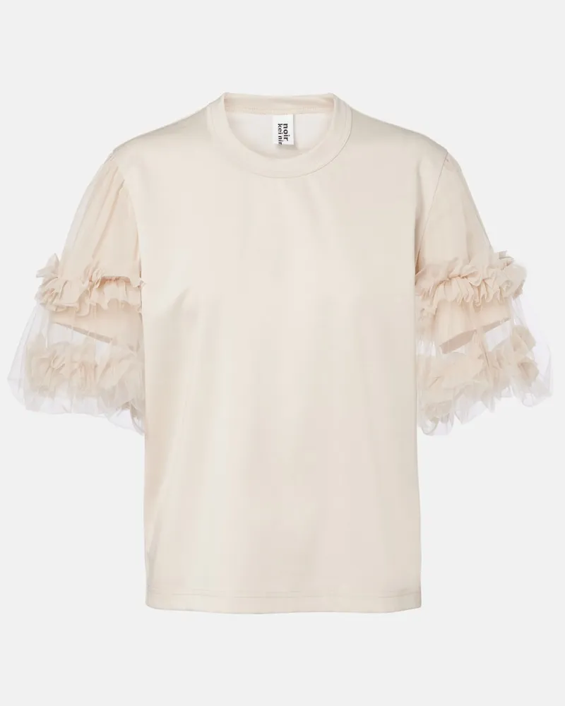 Noir Kei Ninomiya T-shirt in cotone con tulle e volant Beige