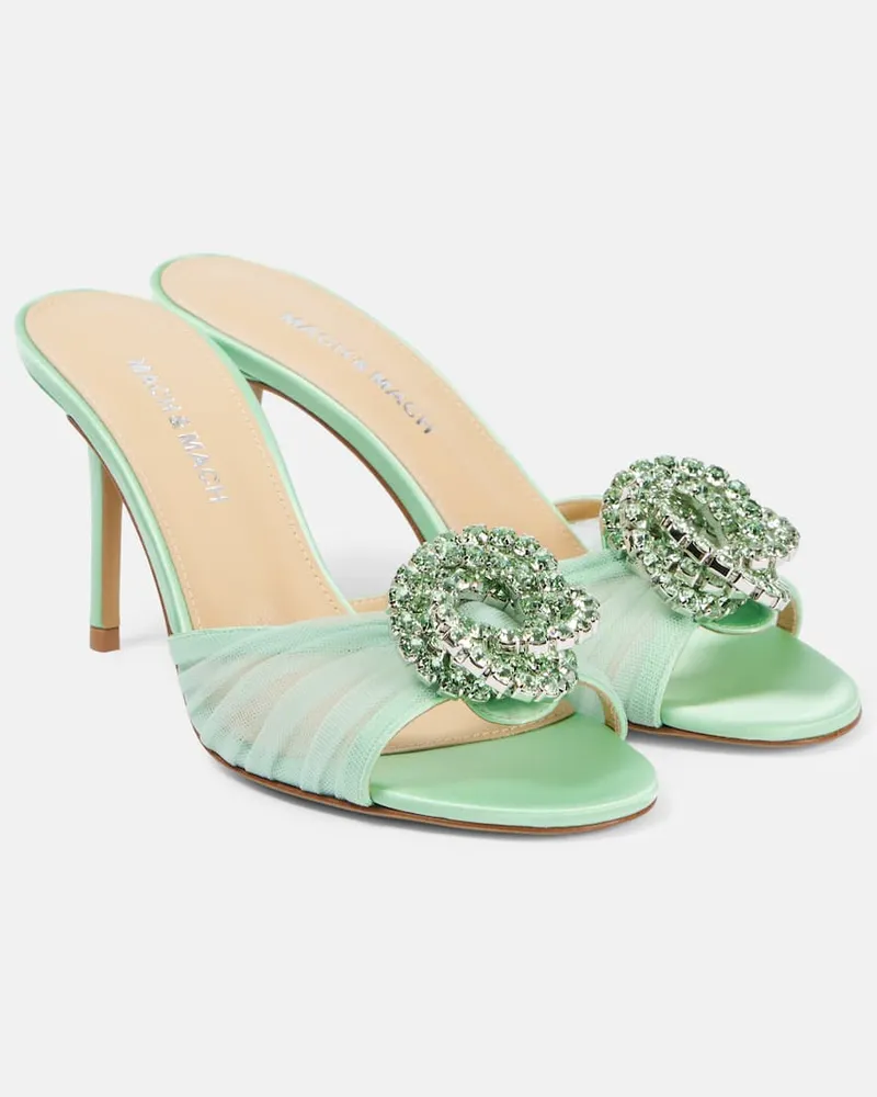 Mach & Mach Mules Galaxy 85 in tulle con cristalli Verde