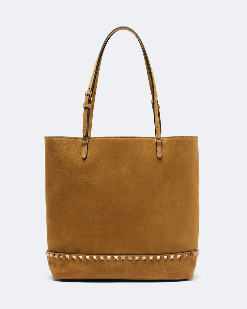 Valentino Garavani Shopper Rockstud Medium in suede Marrone
