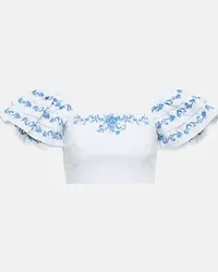 Caroline Constas Top cropped Delia con ricamo Blu