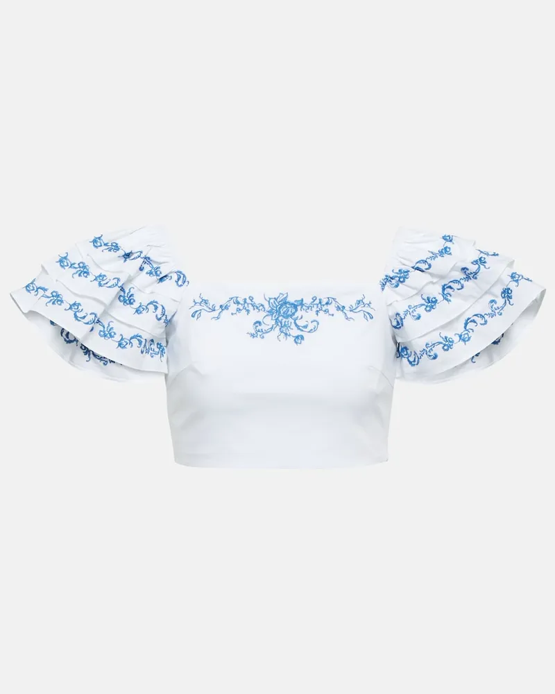 Caroline Constas Top cropped Delia con ricamo Blu