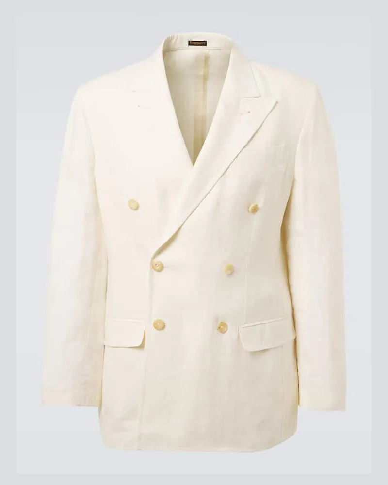 Rubinacci Blazer doppiopetto in lino Bianco