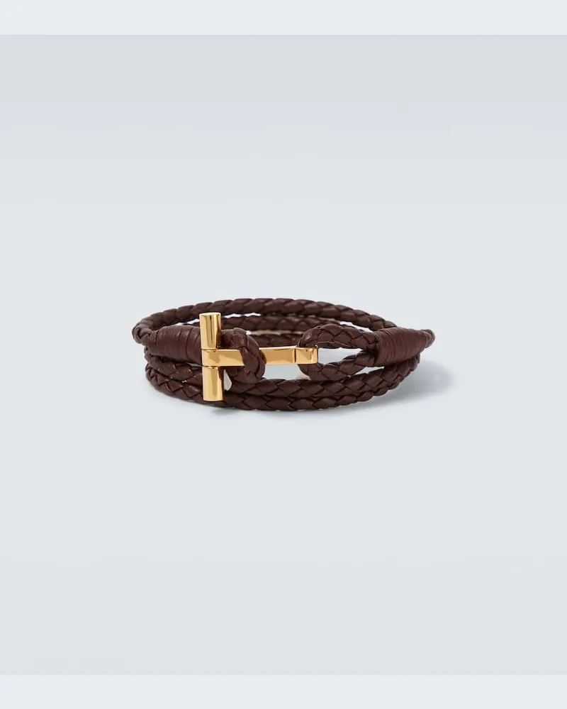 Tom Ford Bracciale T in pelle Marrone
