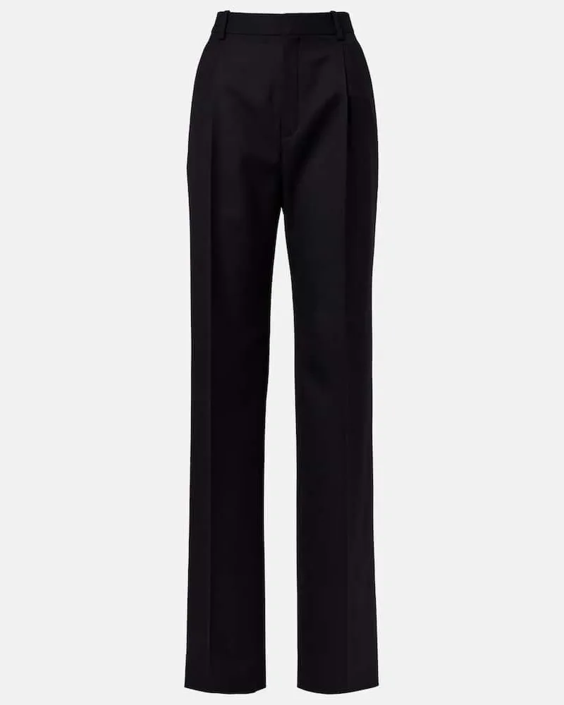 Saint Laurent Pantaloni a gamba larga in lana Nero