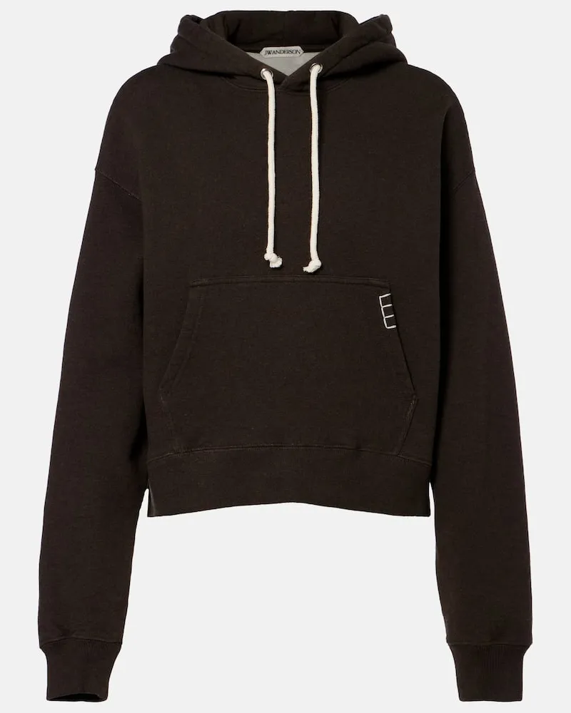 J.W.Anderson Felpa cropped in cotone con cappuccio Marrone