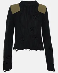 Maison Margiela Pullover in cotone e lana distressed Nero