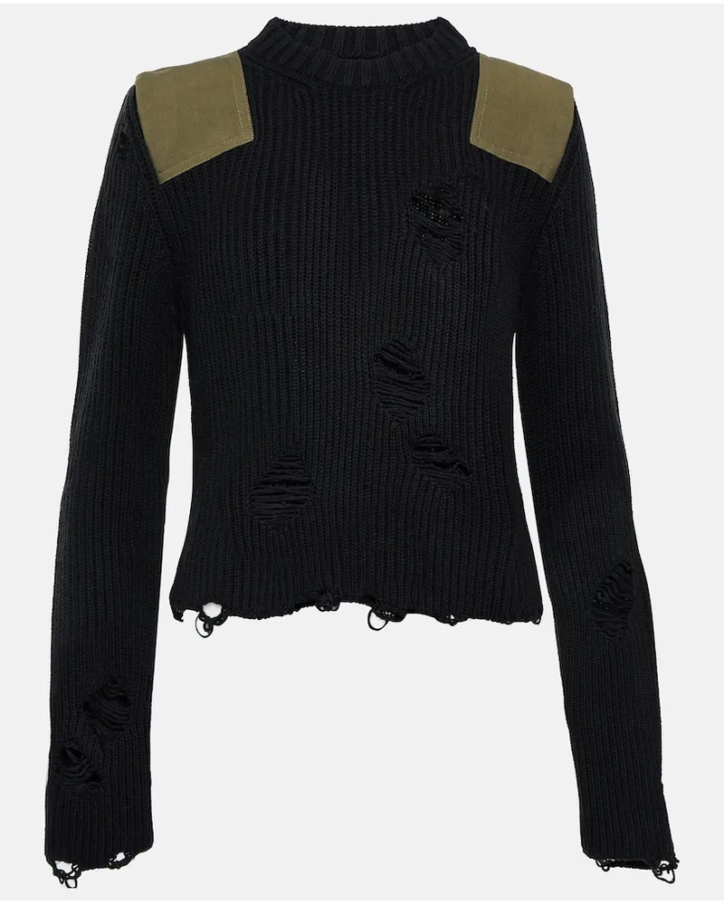 Maison Margiela Pullover in cotone e lana distressed Nero