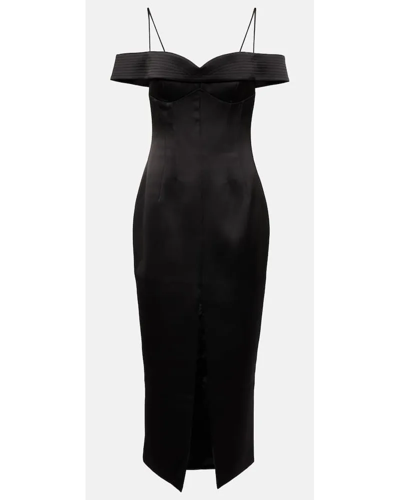RASARIO Abito midi in raso con scollo bardot Nero