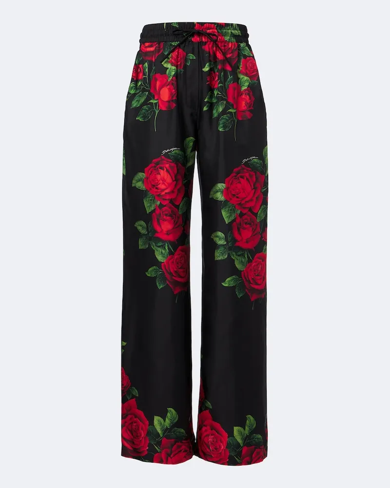 Dolce & Gabbana Pantaloni palazzo in seta con stampa floreale Multicolore