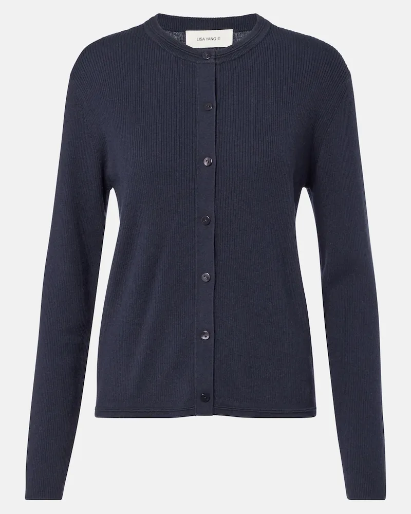 Lisa Yang Cardigan Abeena in cotone e cashmere a coste Blu