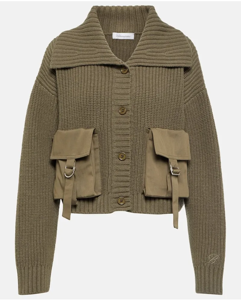 Blumarine Cardigan in maglia di lana a coste Verde