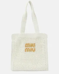 Miu Miu Borsa Medium in crochet con logo Bianco