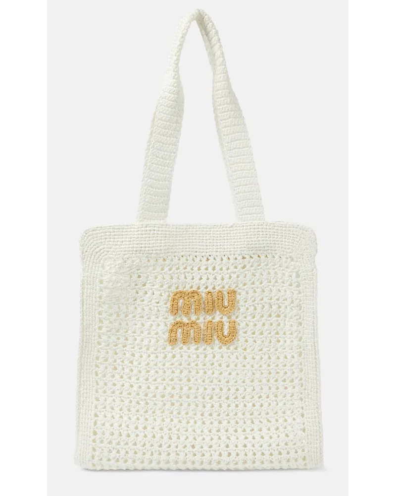 Miu Miu Borsa Medium in crochet con logo Bianco