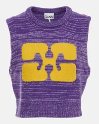 Ganni Gilet in misto lana cropped con logo Viola