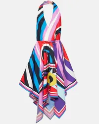 Emilio Pucci Abito midi Cigni in cotone con scollo all'americana Multicolore