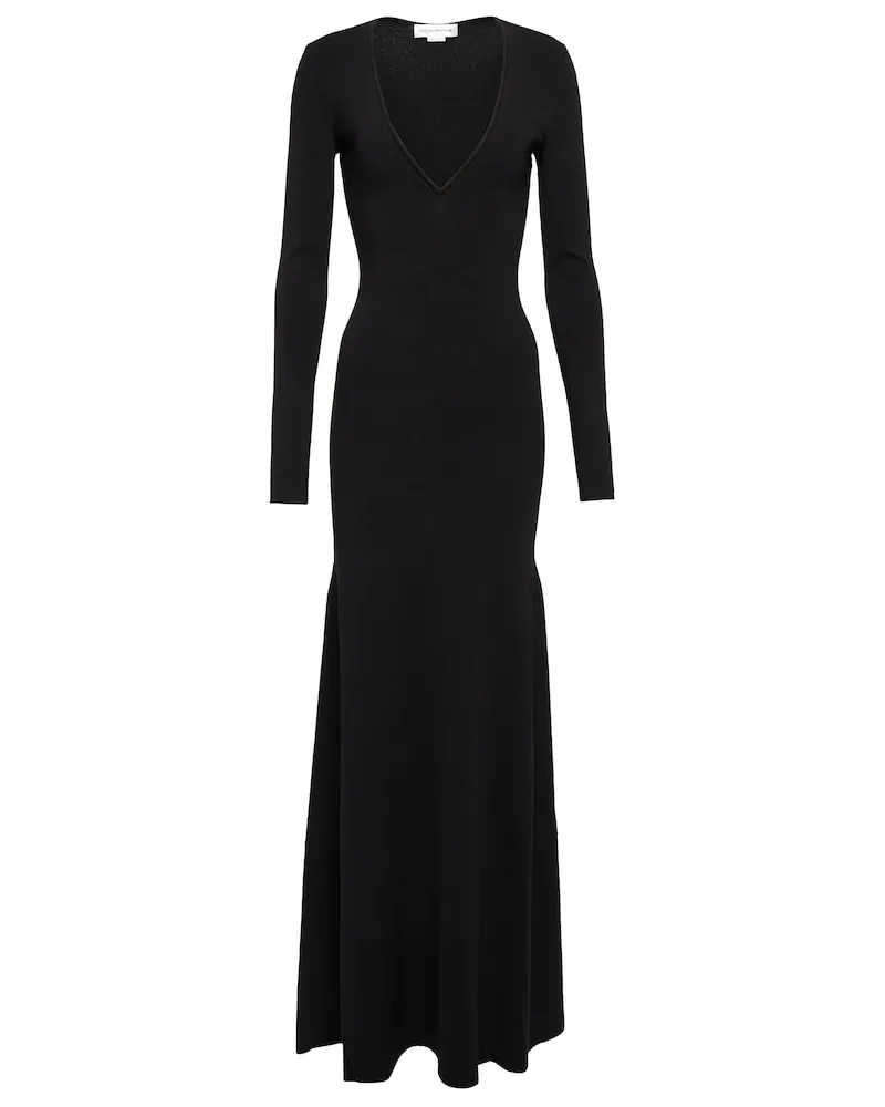 Victoria Beckham Abito lungo in maglia con scollo a V Nero