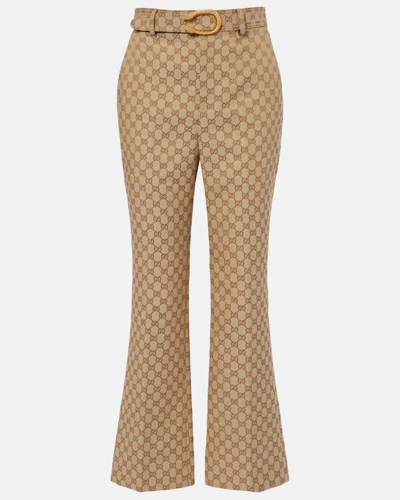 Gucci Pantaloni flared in canvas GG Beige