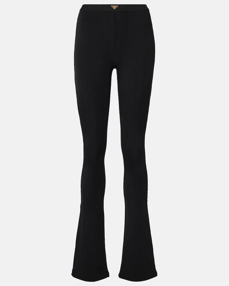 Prada Pantaloni flared in jersey a coste Nero
