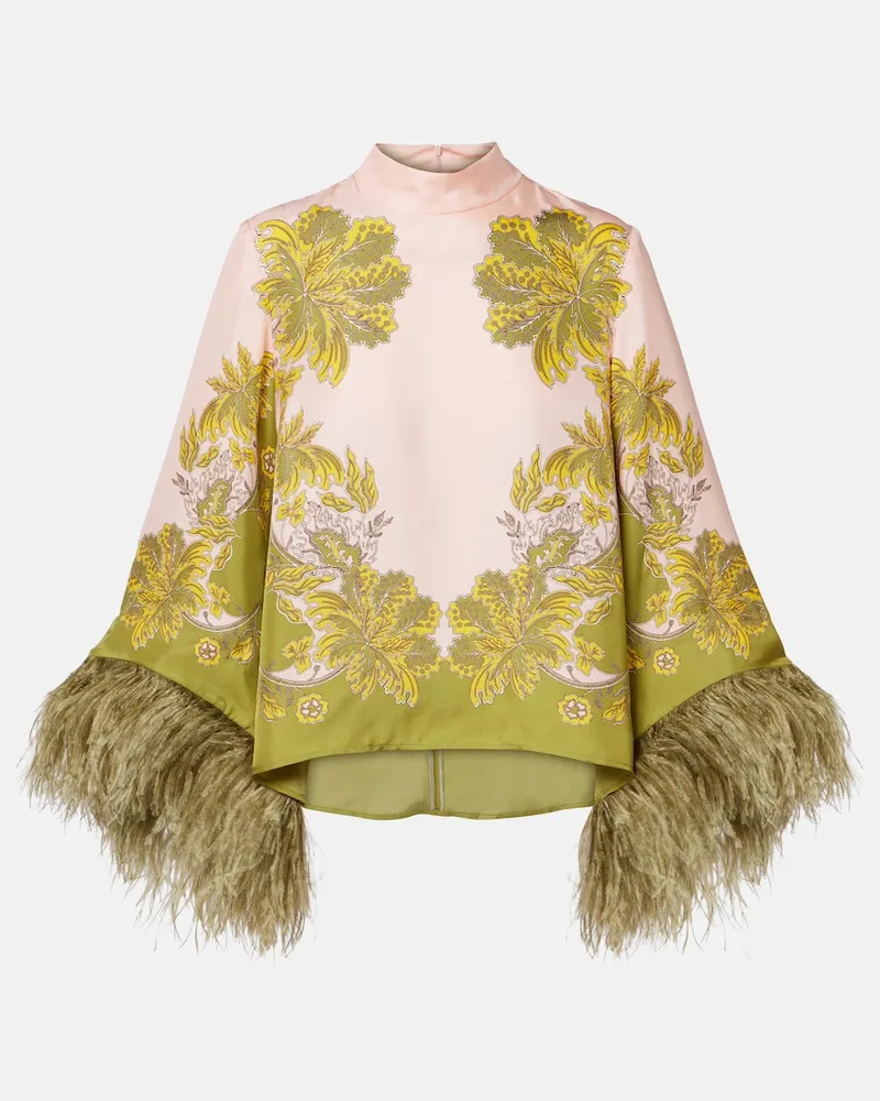 La DoubleJ Top Make An Exit in twill di seta con piume Multicolore