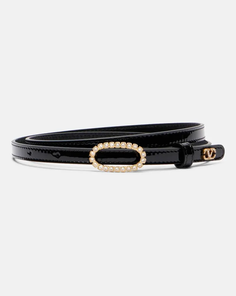 Valentino Garavani Cintura VLogo in pelle con cristalli Nero