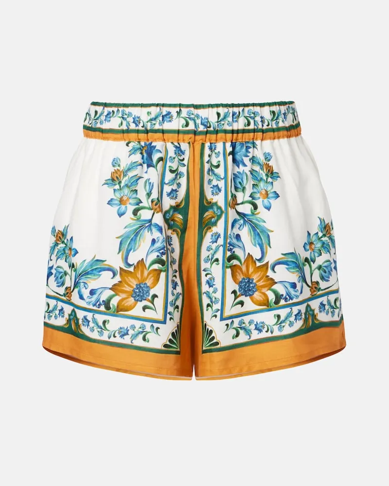 FARM Rio Shorts Flora Tile in misto lino con stampa floreale Bianco