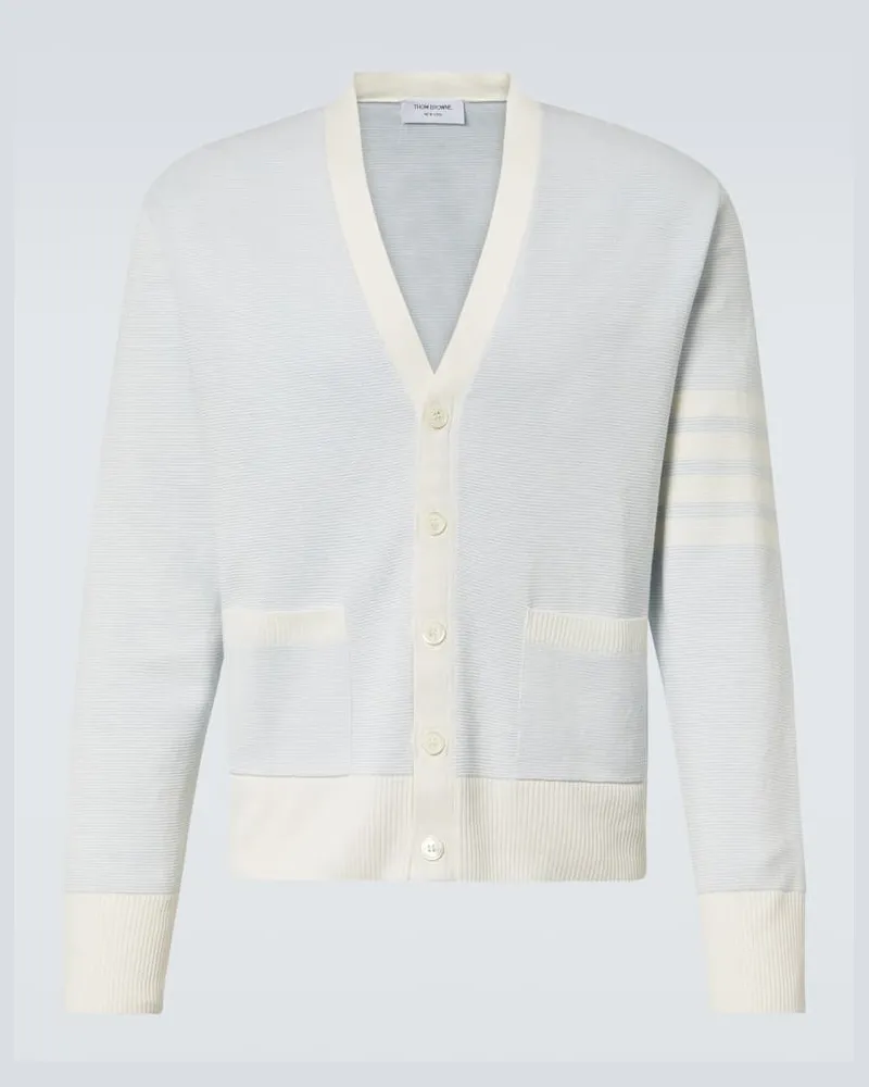Thom Browne Cardigan 4-Bar in lino e cotone Blu