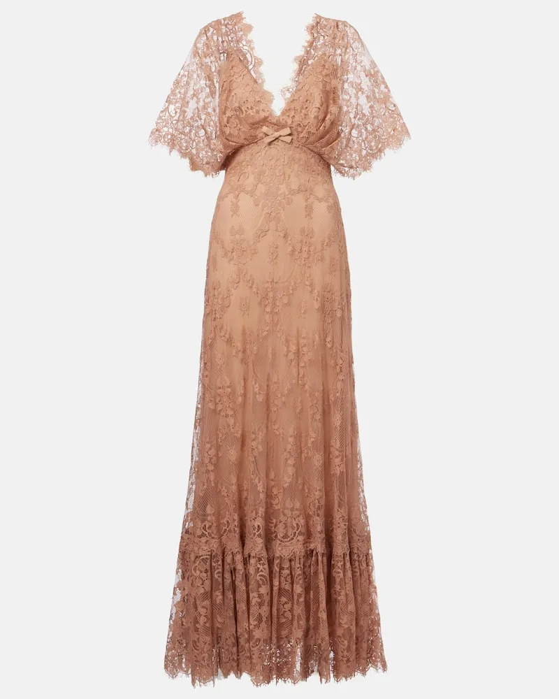 Elie Saab Abito lungo in pizzo di misto cotone Rosa