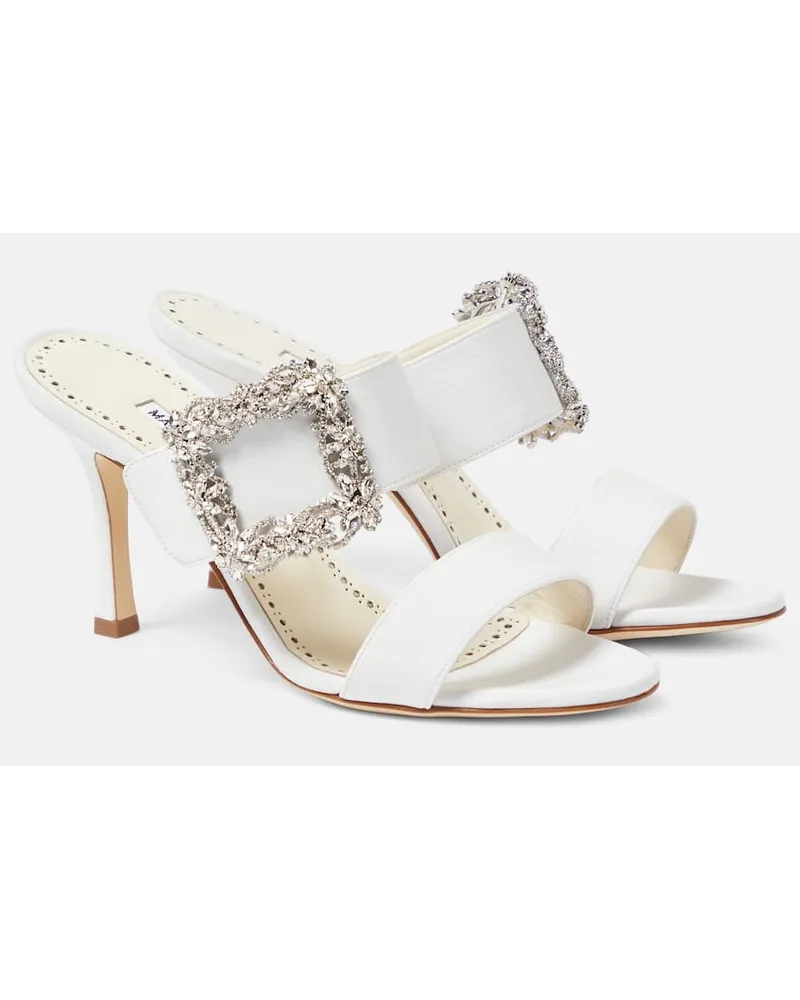 Manolo Blahnik Sandali Gable Jewel 90 con cristalli Bianco