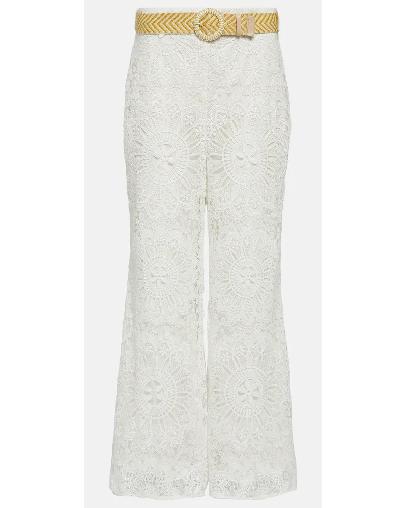 Zimmermann Pantaloni in pizzo guipure a vita alta Bianco