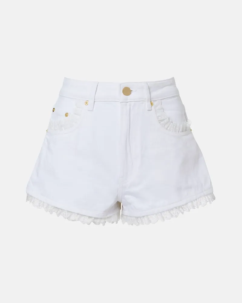 Ganni Shorts in denim con pizzo Bianco
