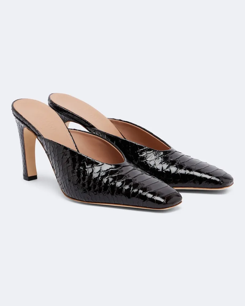 Malone Souliers Mules Rowe in vernice stampa coccodrillo Marrone