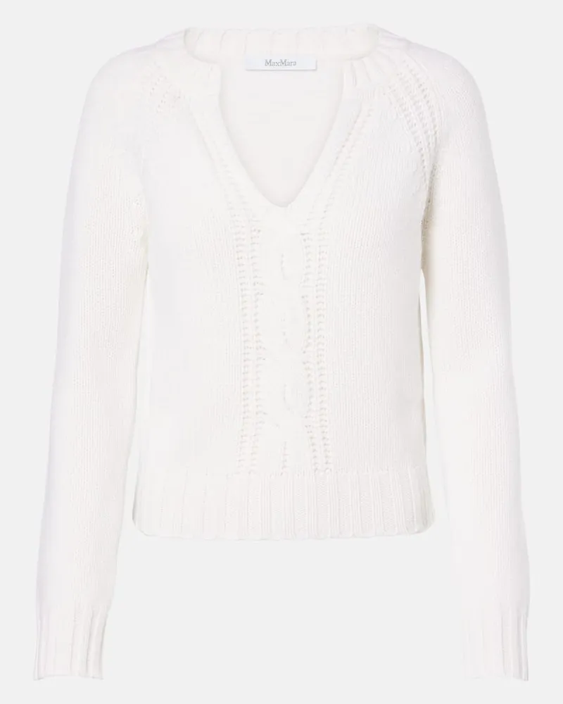 Max Mara Pullover Cancan in cashmere a trecce Bianco