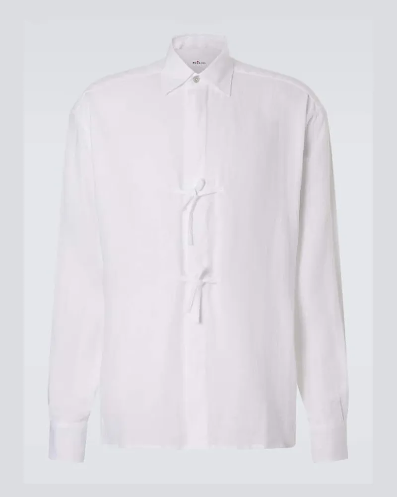 Kiton Camicia Dorian in lino con fiocco Bianco