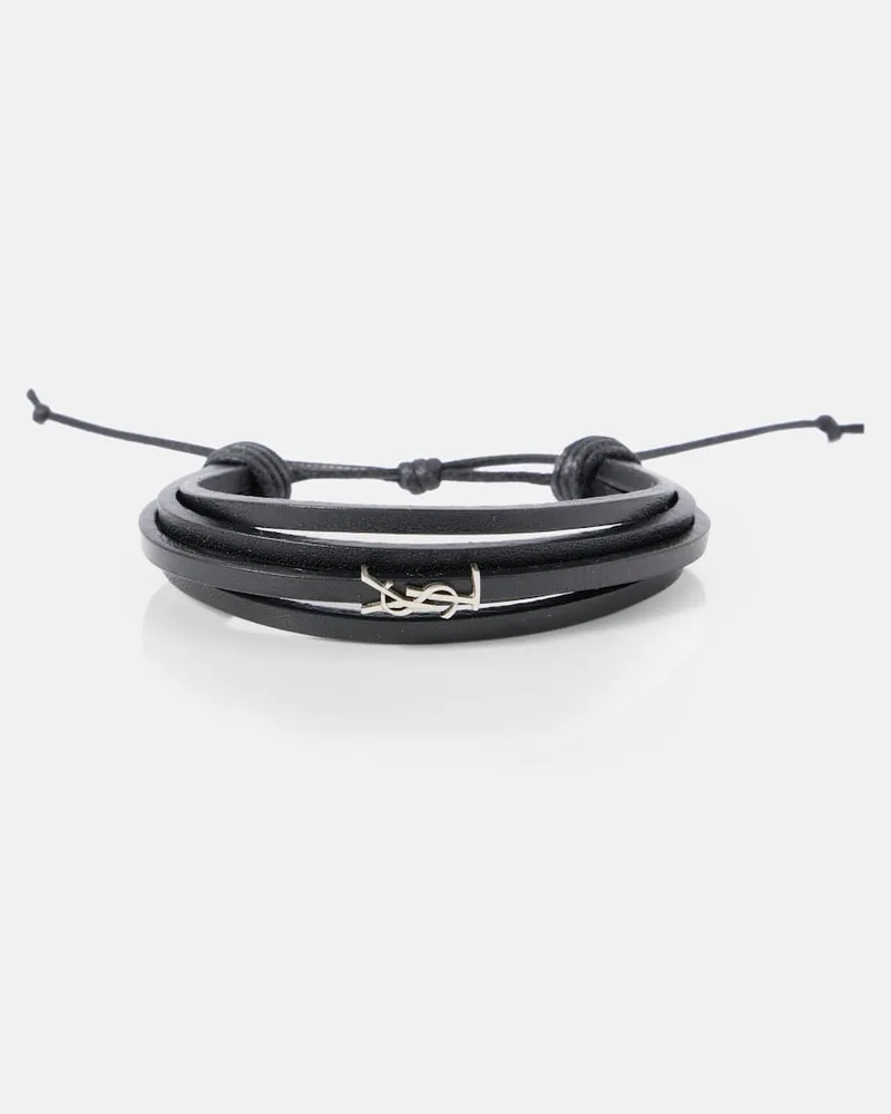 Saint Laurent Bracciale Cassandre in pelle Nero