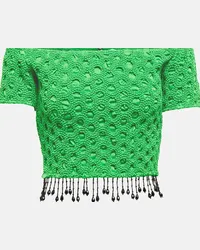 Ganni Top in raso a punto smock Verde