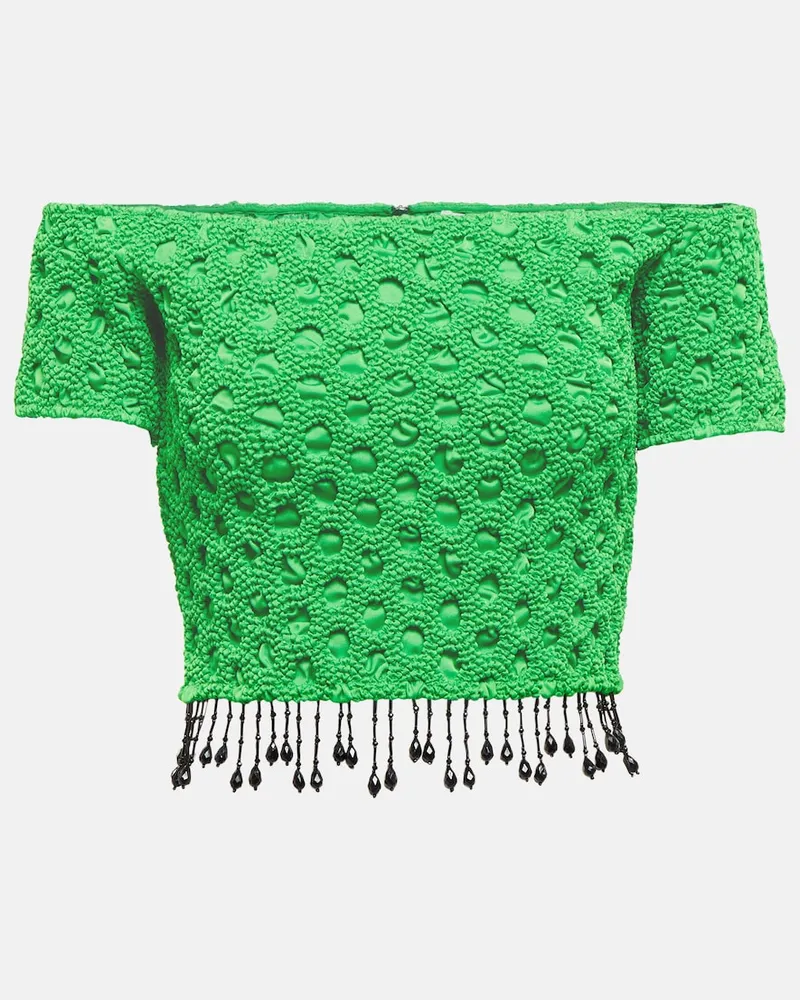 Ganni Top in raso a punto smock Verde
